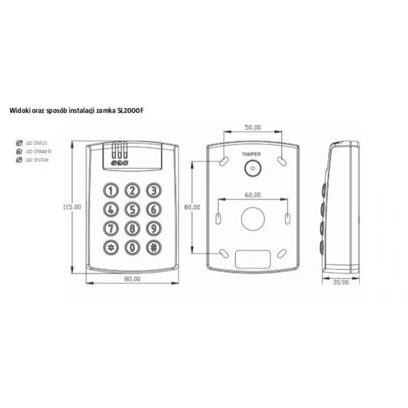 ROGER SL2000F Kombinatsioonlukk - Eraldiseisev digitaalne klaviatuur valgustatud metallklahvidega, IP65, 250 kasutajat