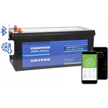 EUROPOWER LFP 12.8V 280Ah LiFePO4 aku Bluetoothi ja soojendusmatiga