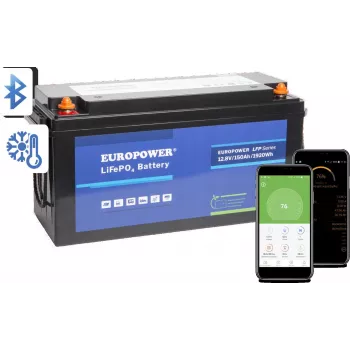 EUROPOWER LFP 12/150/E/B/HT/SH LiFePO4 Aku 12.8V 150Ah Bluetooth Küttepadjaga