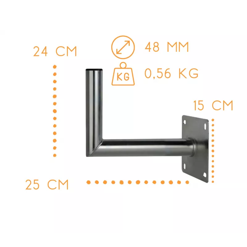 CORAB USL-48/250AL Nurgeline seinakinnitusklamber 48 mm postile, 250 mm nihkega, alumiinium, hõbedane