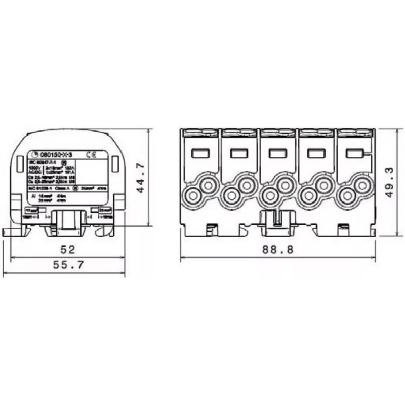 SIMET SIMBLOCK SCB 25-5X Jaotusplokk Al/Cu 80/150 1x10-25mm² 5x1.5-16mm² Hall