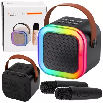 LEAN Karaoke Set Bluetooth Speaker Two Microphones LED Lights Black