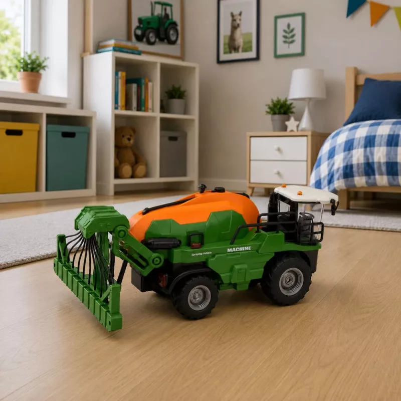 LEAN TOYS Põllumajanduskoristusmasin pihustiga, pihustusfunktsioon, tuled, helid, 1:24