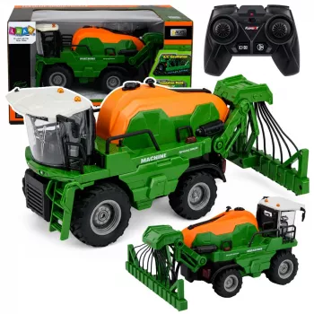LEAN TOYS Põllumajanduskoristusmasin pihustiga, pihustusfunktsioon, tuled, helid, 1:24