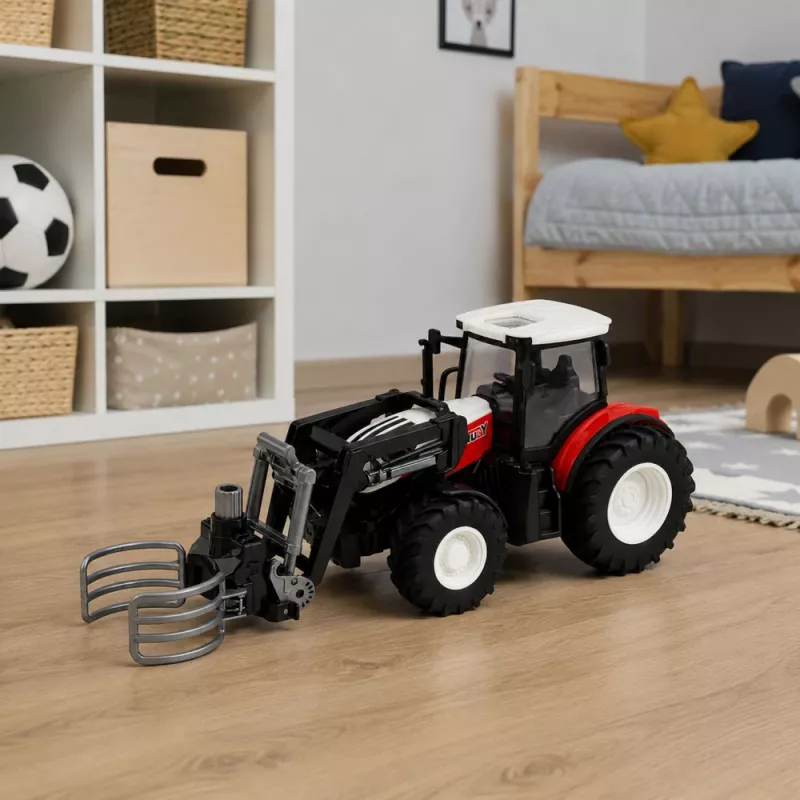 LEAN TOYS RC Punane Kaugjuhitav Põllumajandustraktor Heinahaardega 1:24
