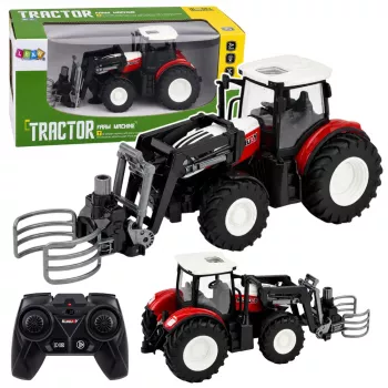 LEAN TOYS RC Punane Kaugjuhitav Põllumajandustraktor Heinahaardega 1:24