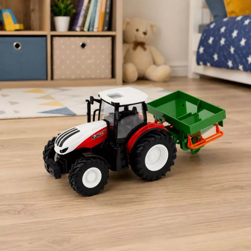 LEAN TOYS RC kaugjuhitav põllumajandustraktor külvikuga tuledega punane 1:24