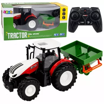 LEAN TOYS RC kaugjuhitav põllumajandustraktor külvikuga tuledega punane 1:24