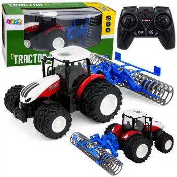 LEAN TOYS Kaugjuhitav Traktor Rulliga RC Tuled Punane 1:24