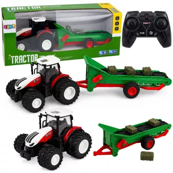 LEAN TOYS Kaugjuhitav Põllumajandustraktor Konveierlindiga RC Heina Pallid Tuled 1:24