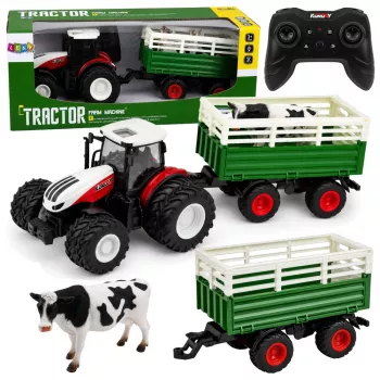 LEAN TOYS Kaugjuhitav RC Farm Traktor Haagise ja Lehma Figuuriga 1:24