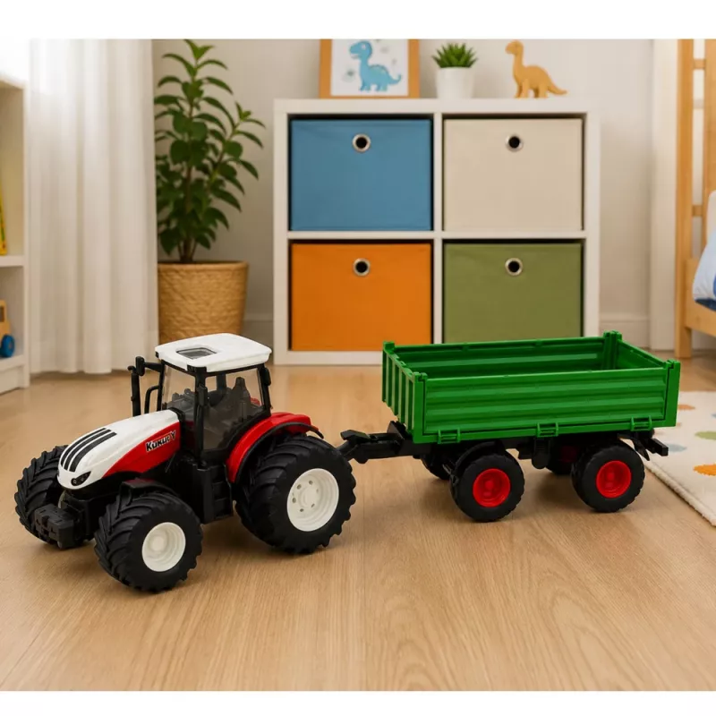 LEAN TOYS Kaugjuhitav Põllumajandustraktor Kallurhaagise, Tulede ja Heliga 1:24