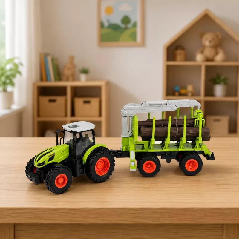 LEAN TOYS RC kaugjuhitav traktor metsahaagise ja puidukäpaga 1:24