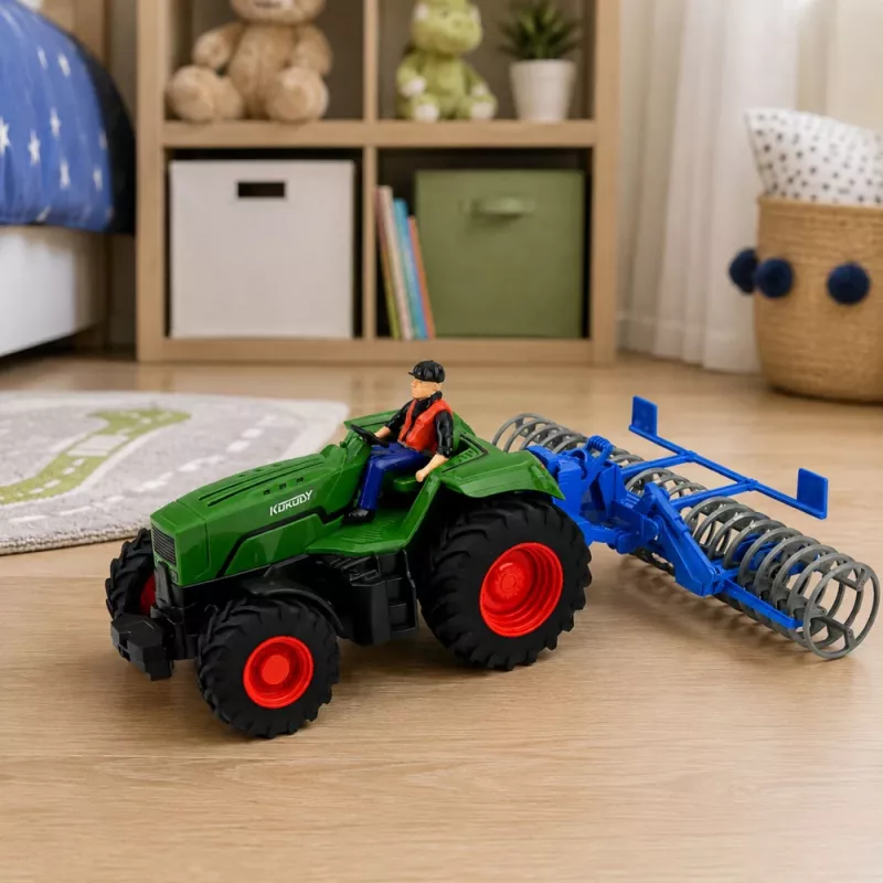 LEAN TOYS RC Roheline Traktor Rulli ja Talunikuga 1:24 Kaugjuhitav