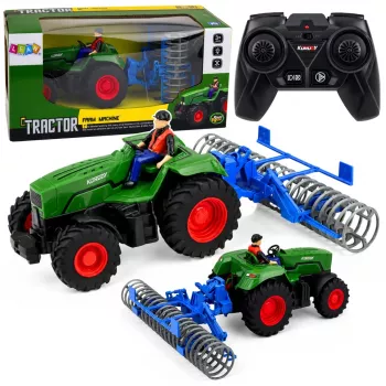 LEAN TOYS RC Roheline Traktor Rulli ja Talunikuga 1:24 Kaugjuhitav