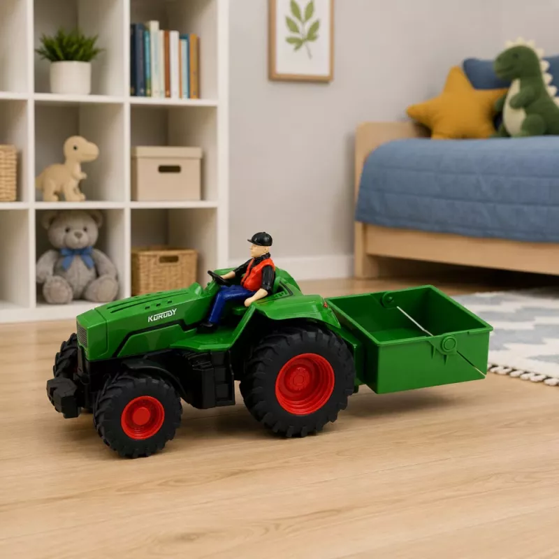 LEAN TOYS Kaugjuhitav Põllumajandustraktor Kasti Haagisega Farmer 1:24