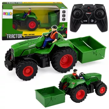LEAN TOYS Kaugjuhitav Põllumajandustraktor Kasti Haagisega Farmer 1:24
