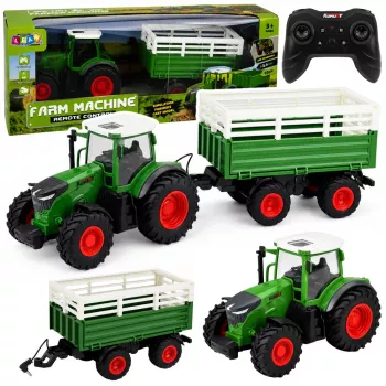 LEAN TOYS Kaugjuhitav RC Põllumajandustraktor Kallurhaagise ja Tuledega 1:24