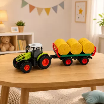LEAN TOYS Kaugjuhitav RC Farm Tractor heinapallihaagise ja tuledega 1:24