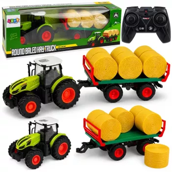 LEAN TOYS Kaugjuhitav RC Farm Tractor heinapallihaagise ja tuledega 1:24