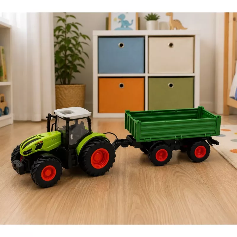 LEAN TOYS Kaugjuhitav Põllumajandustraktor Kallurhaagisega Roheline 1:24