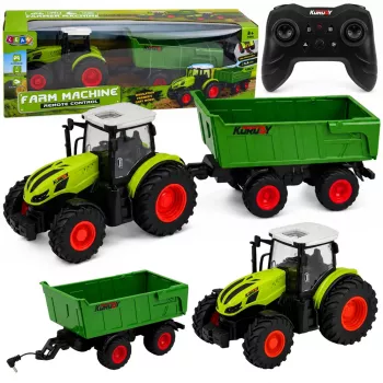 LEAN TOYS Kaugjuhitav RC Põllumajandustraktor Kallurhaagise ja Tuledega 1:24