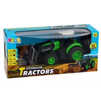 LEAN TOYS RC Tractor with Bale Gripper Remote Controlled Lights Green 1:24