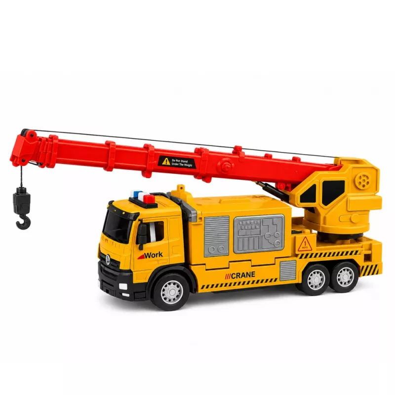 LEAN TOYS Veoauto kraana ja sõidukite transporteriga, tuled ja helid, kollane