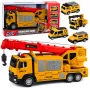 LEAN TOYS Veoauto kraana ja sõidukite transporteriga, tuled ja helid, kollane