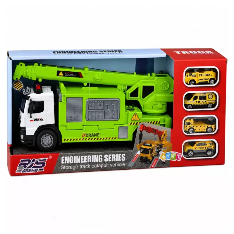 LEAN TOYS Veoauto kraana ja autotransportööriga Tuled Helid Roheline