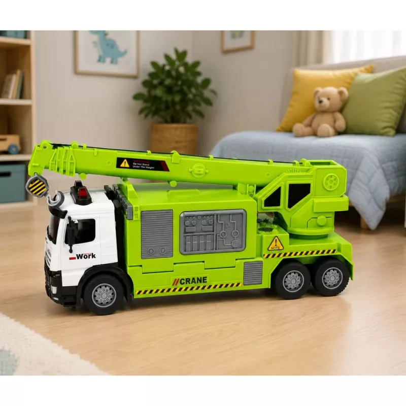 LEAN TOYS Veoauto kraana ja autotransportööriga Tuled Helid Roheline