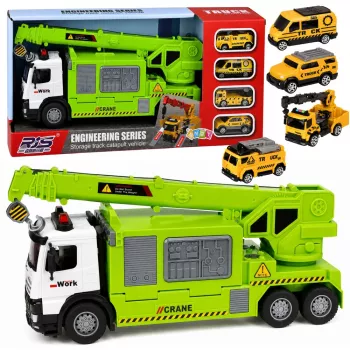 LEAN TOYS Veoauto kraana ja autotransportööriga Tuled Helid Roheline