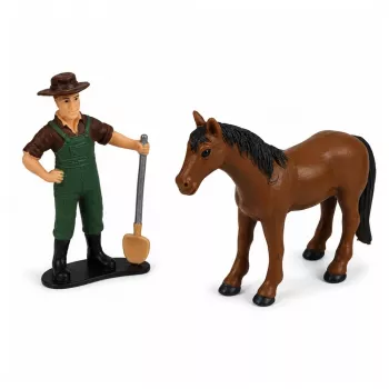 LEAN TOYS Põllumajanduslik Kombain koos Koristusagregaadi ja Adraga, Talupidaja Figuurid, Hobune, Tuled ja Helid, 4 tk.