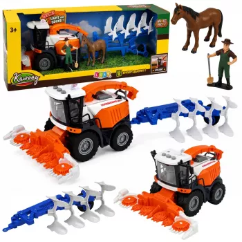LEAN TOYS Põllumajanduslik Kombain koos Koristusagregaadi ja Adraga, Talupidaja Figuurid, Hobune, Tuled ja Helid, 4 tk.