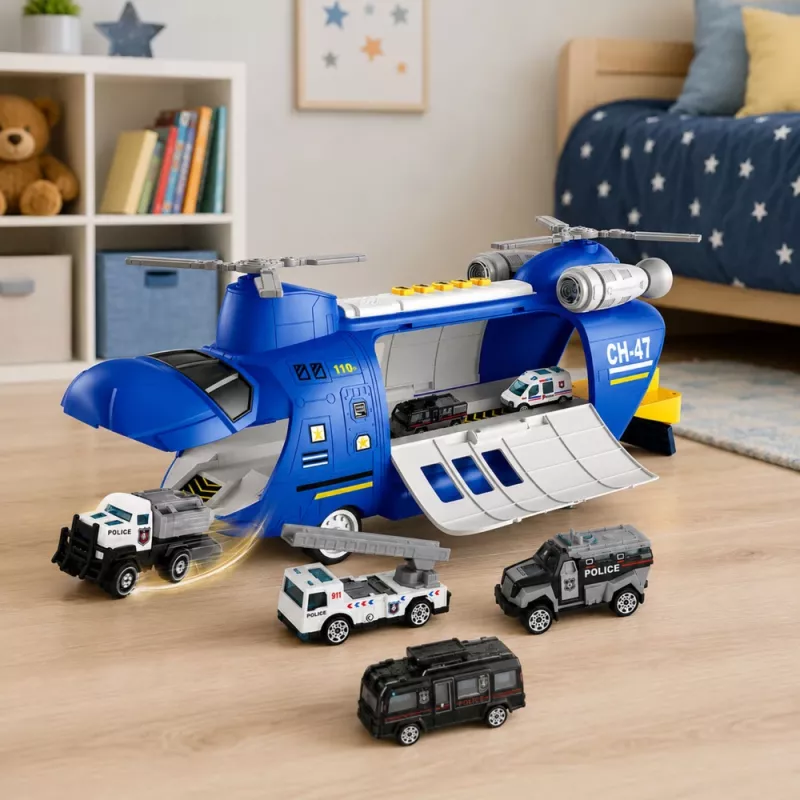 LEAN TOYS Kokkupandav Politsei Transpordilennuk Autode, Tulede ja Helidega