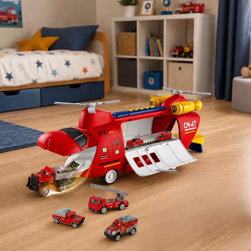 LEAN TOYS Suur Kokkupandav Tuletõrje Transpordilennuk Sõidukite, Tulede ja Helidega