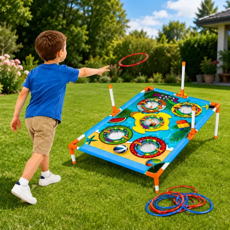 LEAN TOYS 4-in-1 Sihtmärgi viskeoskusmäng laua, kottide, rõngaste ja frisbeega