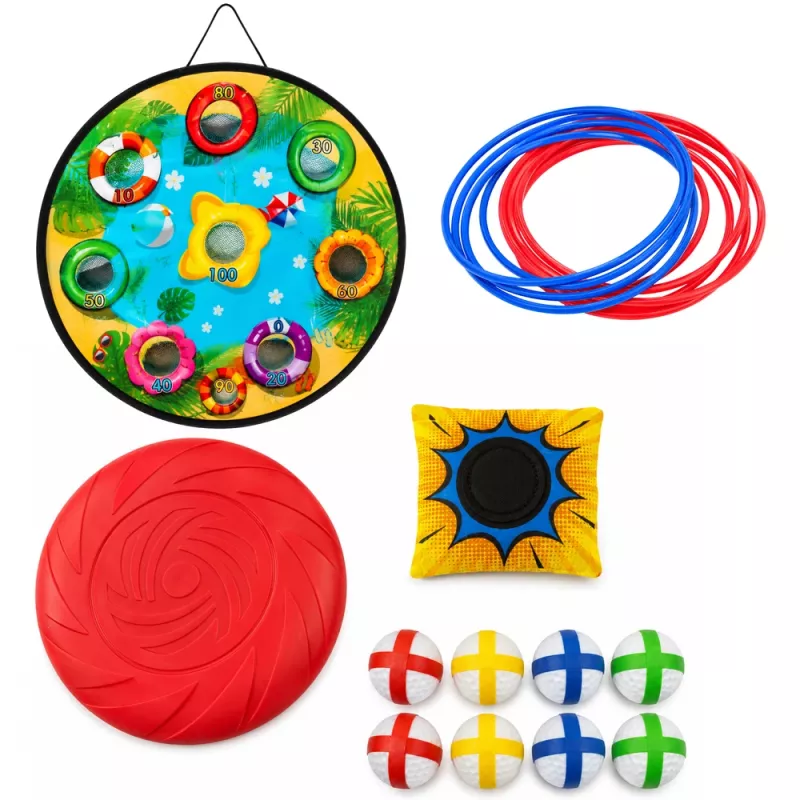 LEAN TOYS 4-in-1 Sihtmärgi viskeoskusmäng laua, kottide, rõngaste ja frisbeega