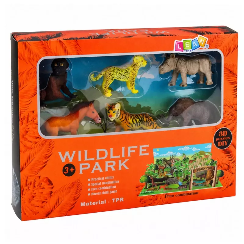 LEAN TOYS Metsloomade Figuuride Komplekt Leopard Tiiger Elevant Hobune Park 3D Laud