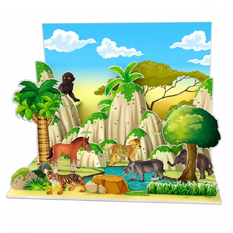 LEAN TOYS Metsloomade Figuuride Komplekt Leopard Tiiger Elevant Hobune Park 3D Laud
