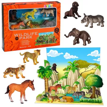 LEAN TOYS Metsloomade Figuuride Komplekt Leopard Tiiger Elevant Hobune Park 3D Laud