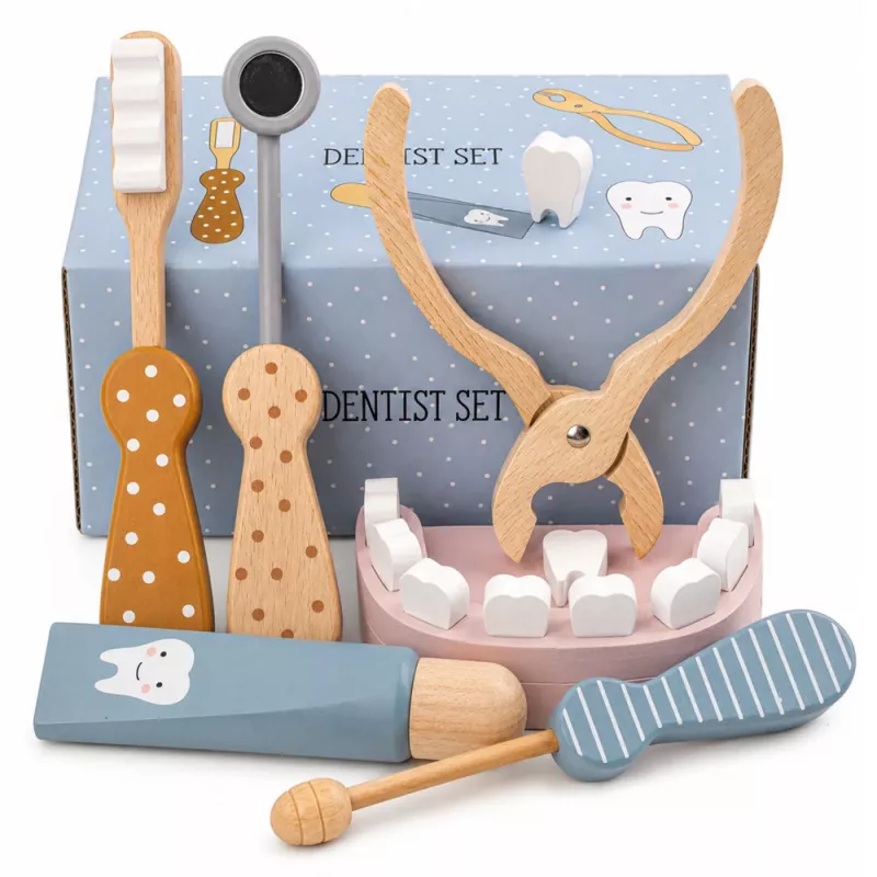 LEAN TOYS Wooden Dental Kit Tools Little Dentist