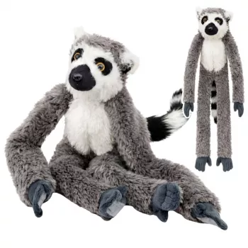 LEAN TOYS Plush Lemur Mascot Cuddly Toy with Velcro Paws for Hanging, 50 cm, Grey/White/Black