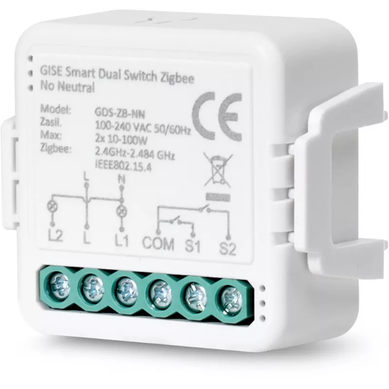GISE Smart Double Relay Module (No Neutral) Zigbee Tuya GDS-ZB-NN