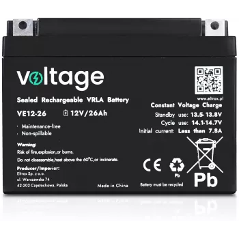 VOLTAGE AGM aku 12V 26Ah VE12-26 (6-9 aastat eluiga)