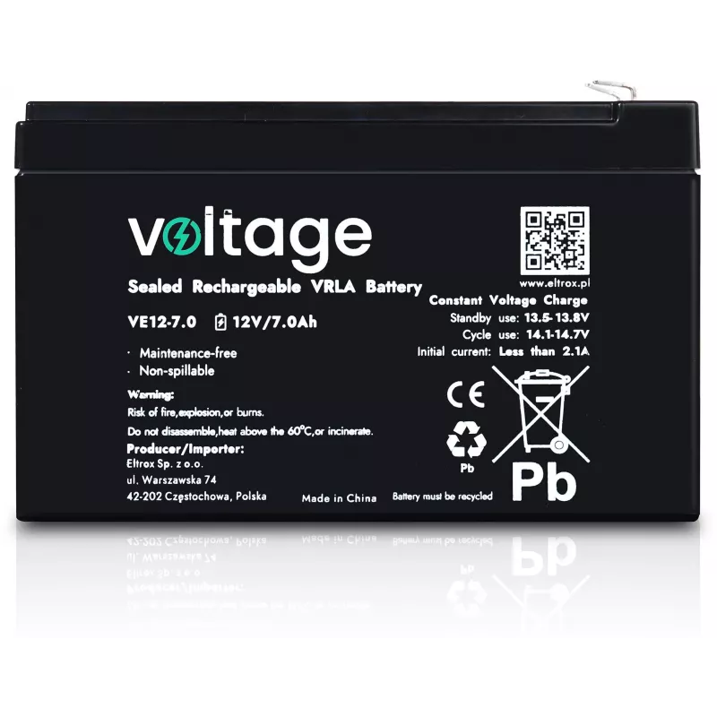 VOLTAGE AGM aku 12V 7Ah VE12-7.0 (6-9 aastat eluiga)