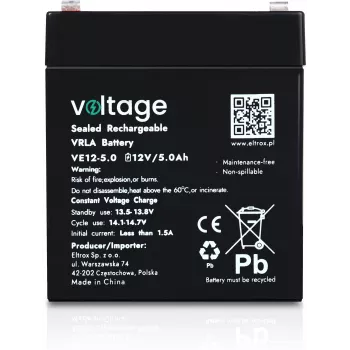 Voltage AGM Aku 12V 5Ah VE12-5.0 (6-9 aastat eluiga)