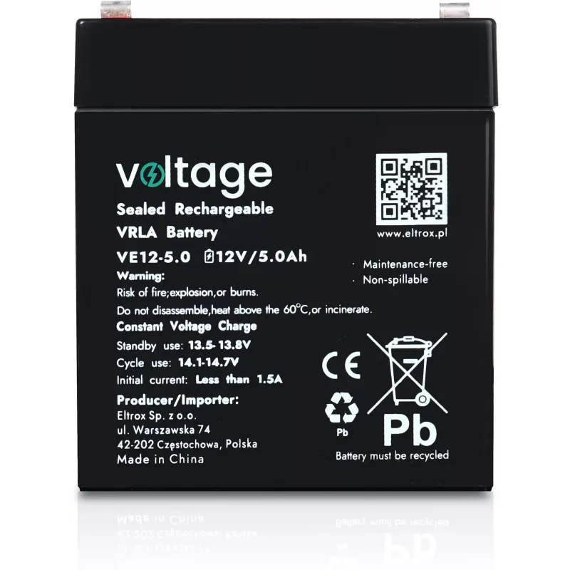 Voltage AGM Aku 12V 5Ah VE12-5.0 (6-9 aastat eluiga)