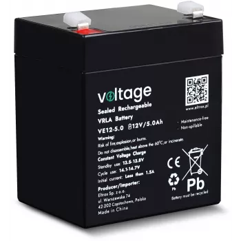 Voltage AGM Aku 12V 5Ah VE12-5.0 (6-9 aastat eluiga)