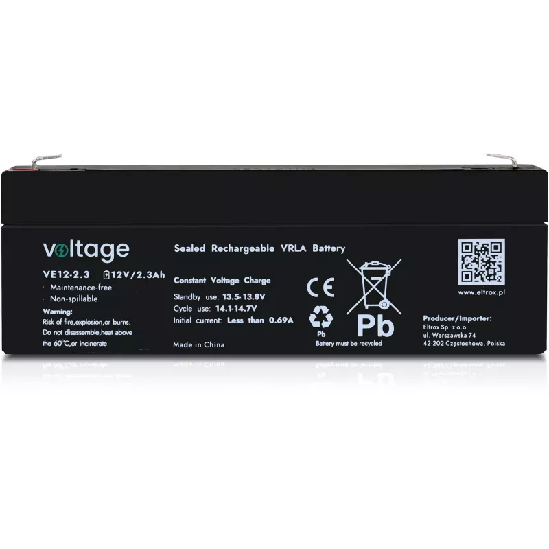 VOLTAGE AGM aku 12V 2.3Ah VE12-2.3 (6-9 aastat eluiga)